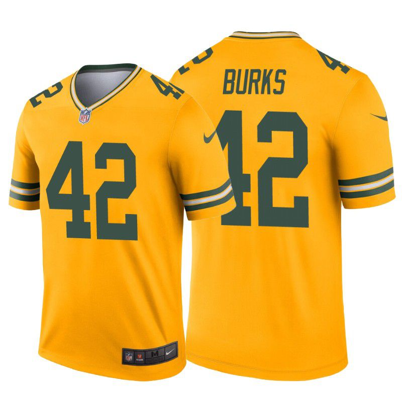 Men Green Bay Packers #42 Oren Burks Nike Yellow Inverted Legend NFL Jersey->green bay packers->NFL Jersey